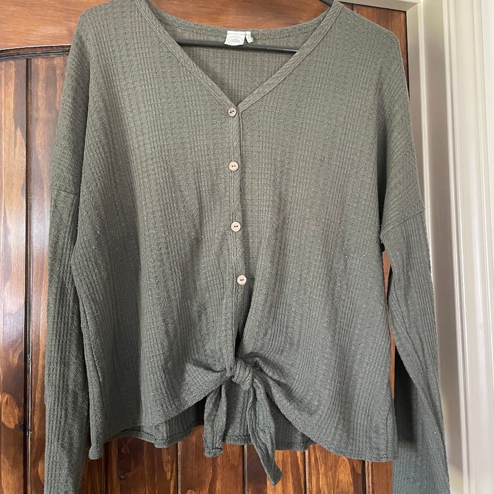 Paper Crane | Deep Olive Green Waffle Knit top XL